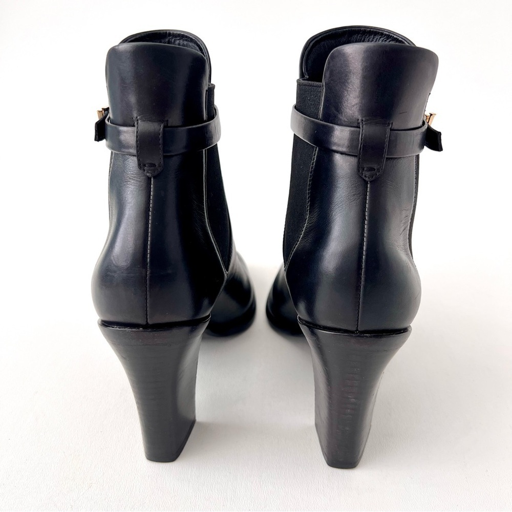 LOUIS VUITTON | Black Leather Ankle Booties LV Logo Buckle Block Heel EU 37 - Picture 6 of 15